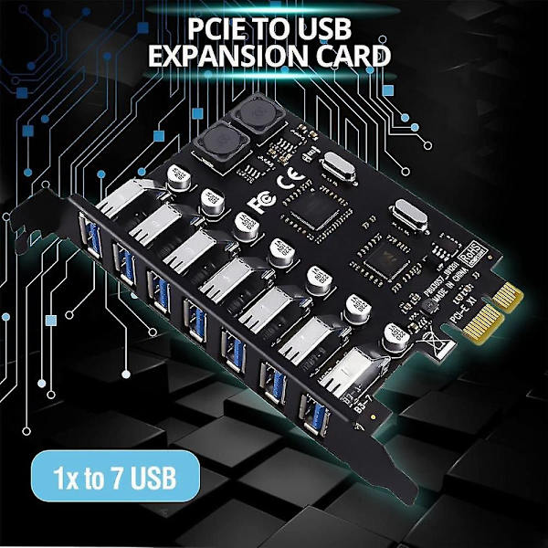 7 porte USB 3.0 PCI-adapterkort USB-udvidelseskort, PCIe-riserkort til pc, Linux / Windowsxp/ 7/