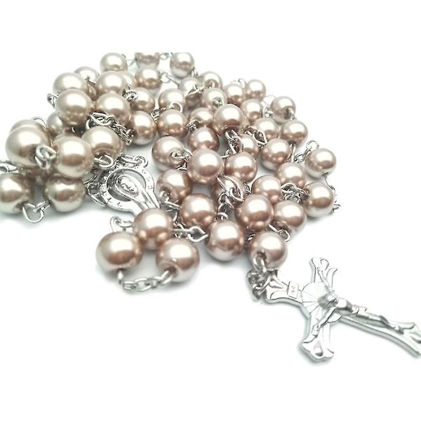 Religiös gåva - 8 mm radbandspärlor böne halsband för män och kvinnor light gold