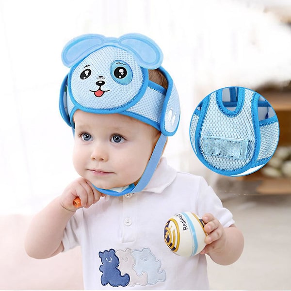 Anti-kollisions Baby Toddler Säkerhetshjälm Lätt Krok & Loop Huvudhatt (Blå Valp)