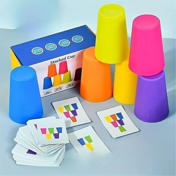 Stapla koppar med kort Färgkognition Logik Träning Förälder-barn Interaktion Papper staplade koppar