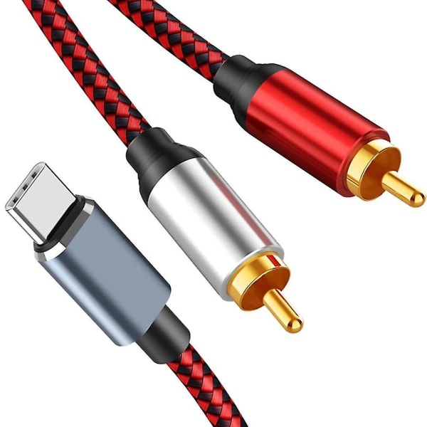 Usb C til 2 Rca lydkabel Type C hann til 2 Rca hann lydkabel for nettbrett høyttaler forsterker TV, 1