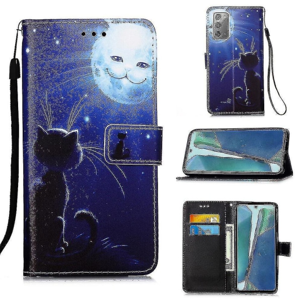 Kompatibel med Samsung Galaxy Note 20-deksel Lær Flip-lommebokdeksel med kortsporholder Kickstand-mønster - Cat And Sun