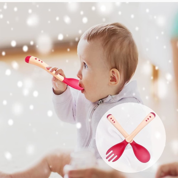 Gaffelskjesett, barneskjeer gafler med varmefølsomme tips, ideell for å lære å spise