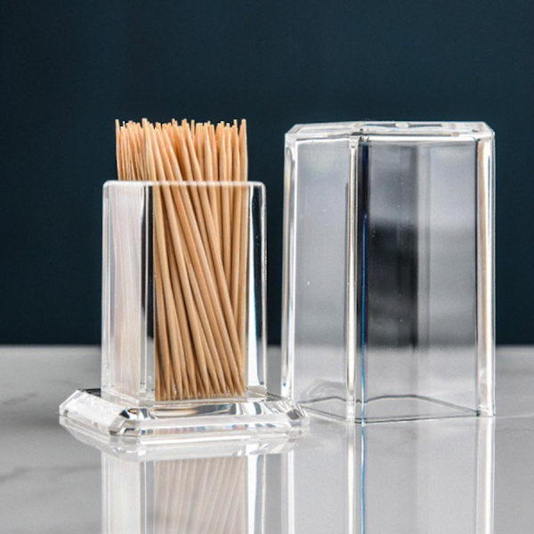Tandpetare Box Stor Kapacitet Bekväm Förtjockad Dammtät Akryl Transparent Tandpetare Hållare Box Hem Tillbehör