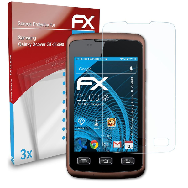atFoliX 3x skyddsfolie kompatibel med Samsung Galaxy Xcover GT-S5690 Displayskyddsfolie klar