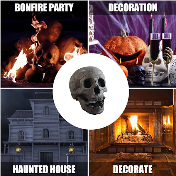 Genanvendelig skelet flamme brandhæmmende harpiks til bål, pejs, ildsted, halloween komfur grill simulation kranie rekvisitter