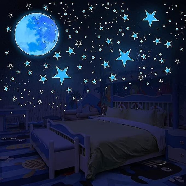 Glow In The Dark Moon og stjerner til loftklistermærker til børneværelset