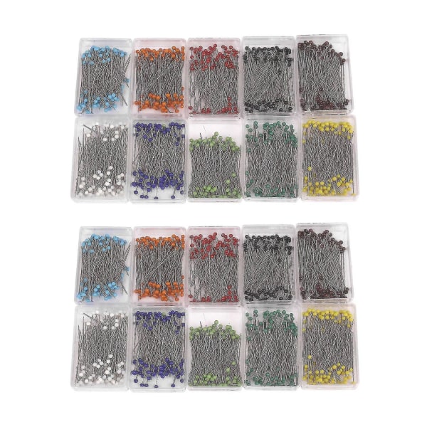 2000 stycken synålar 38 mm glaskulhuvudsnålar, 10 färger