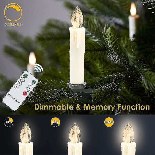 40x Led julelys, trådløse hvite varme juletrelys, med fjernkontroll og batterier, dimbare led lys, Ip44, til juletre