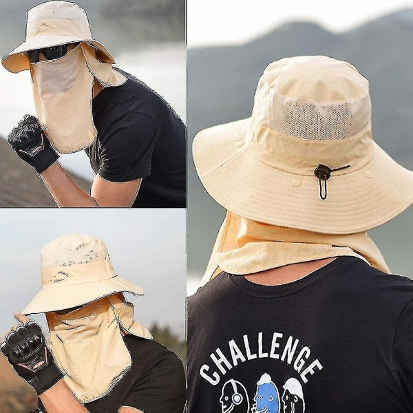 Fiskehattar för män och kvinnor med ansiktstäckande bred brättad strandsolhatt Mesh Safari Jakt Trädgårdsskötsel Bucket hatt Packbar-vit