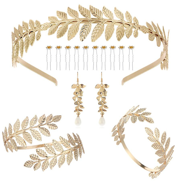 Græsk Gudinde Pandebånd, 5 stk. Græsk Gudinde Pandebånd Krone, Romersk Bladkrone, Romersk Laurel Armbånd Blad Pandebånd Hårbånd Kompatibel Kvinder