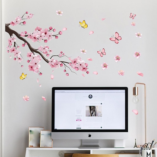 Vægklistermærker Rosa Kirsebærblomster Vægklistermærker Mural Dekaler til Soveværelse Stue TV-væg