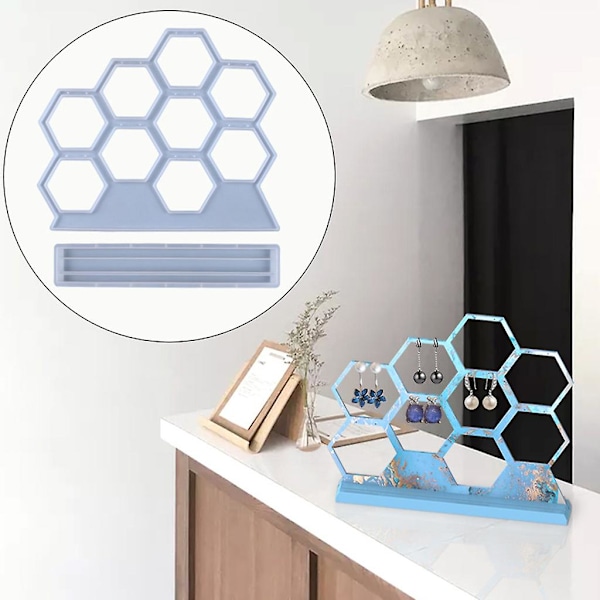 Diy Smykker Show Rack Resin Form Sekskantet Øreringe Display Stativ Silikoneform