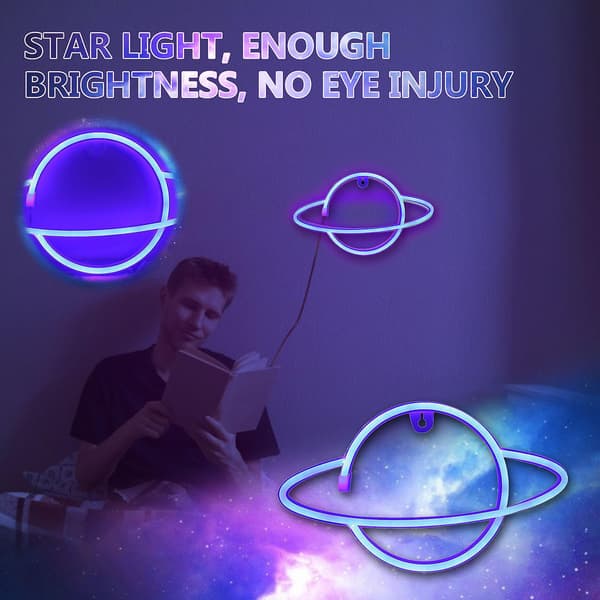 Led Planet Neon Lys Univers Form Pynt Net Red Dekoration Natlys