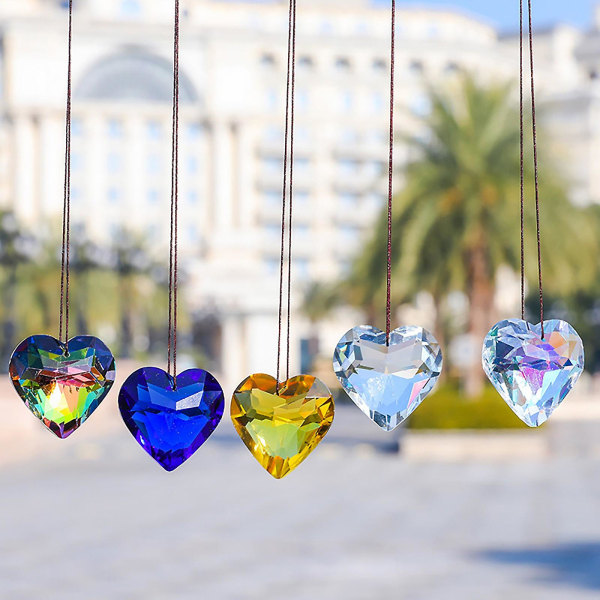 5 stk hjerteformet krystal solfanger hængende ornament vedhæng, Rainbow Maker glas solfanger hængende til vindue