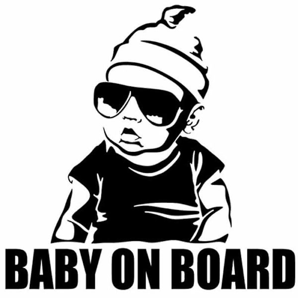 (sort)Finest Sticker Baby om Bord med til bil, UV-resistent, 15x 14.5cm
