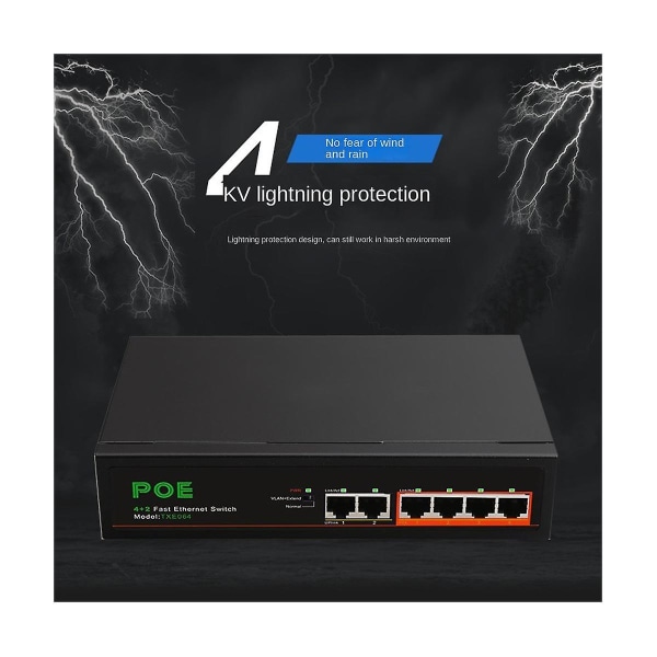 6-porter Poe-svitsj 4-poe+2 Up-link 100mbps Fast Ethernet Network Hjemmenettverk Hub Adapter Series Po