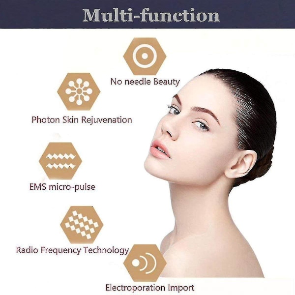 Ultralyd skjønnhetsutstyr, 5-i-1 multifunksjonelt ansiktspleieutstyr, 6 moduser skjønnhetsmaskin med mikrostrømsmassasje