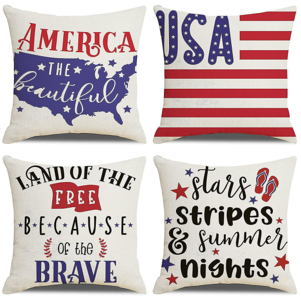 4 tyynynpäällisen set American Flag isänmaallinen itsenäisyyspäivän juhla Englanti sanat Tyynyliina Cover Tyyny