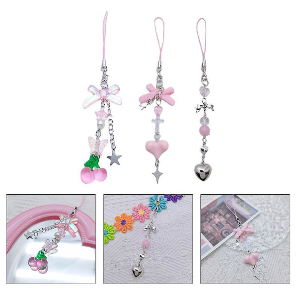 Suloinen tyttöpuhelimen riipus Cool Y2k Pink Charm Naiset Risti Perhonen Solmio Sydän cherry