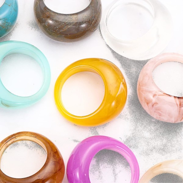 12 stykker Vintage Harpiks Akryl Diamant Ringer Fargerike Pekefinger Ringer Søte Klare Plast Harpiks Bånd Ringer