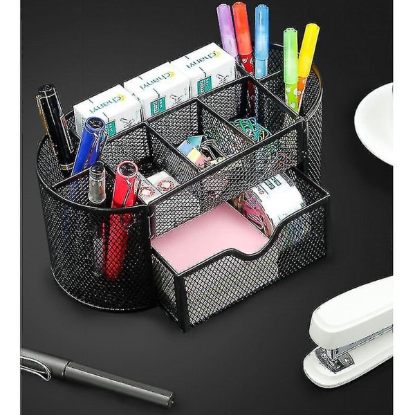 Skrivebordstilbehørs Organizer Caddy Mesh Opbevaringskurve Metal Mesh Desktop Fil Sorter Organiser, Sort