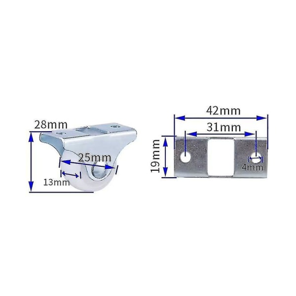 8 st fasta länkhjul 25 mm plast möbler ersättningshjul orienteringshjul lådhjul 1 tum lådhjul höjd 28 mm vit P