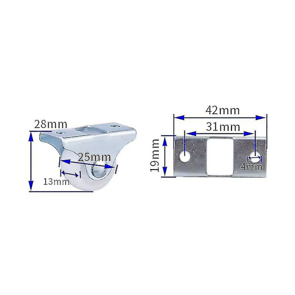 8 stk faste hjul 25mm plast møbler erstatningshjul orienteringsskuffhjul 1 tommers skuffhjul høyde 28mm hvit P