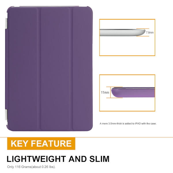 Smart Cover Case PU Läder Magnetiskt Tunnt Skydd för iPad Mini 1 2 3 Lila