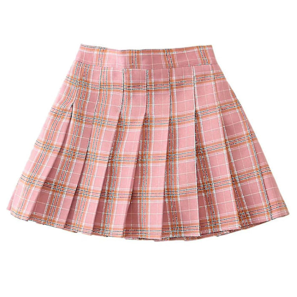 Tyttöjen korkeavyötäröinen laskostettu vetoketjullinen tennistyylinen luistelijahame (lapsille) pink plaid 140cm  9-10 years