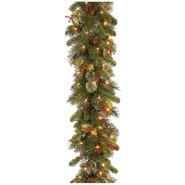 2,7 m julekrans af rattan med 50 LED-lys, kunstig julekrans dekoration til juletræ, pejse, trapper, dør, have, gård
