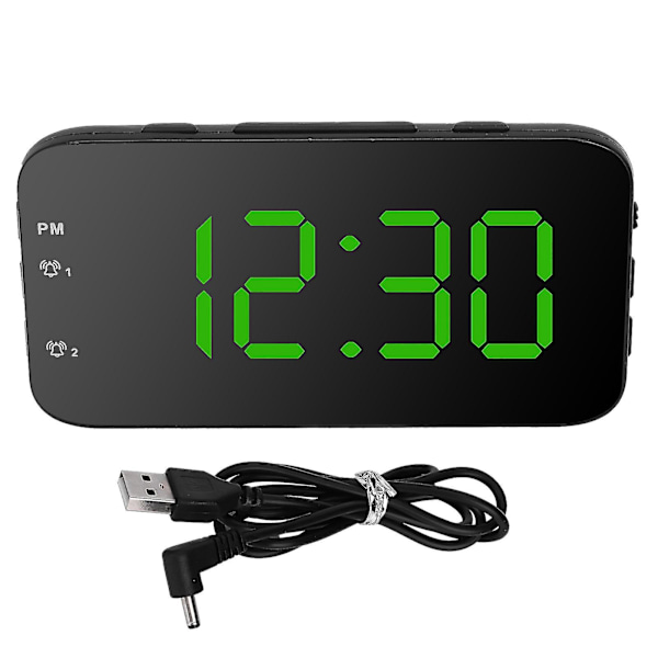 Bärbar LED-väckarklocka med snooze för sovrum, hem och resor - Grön