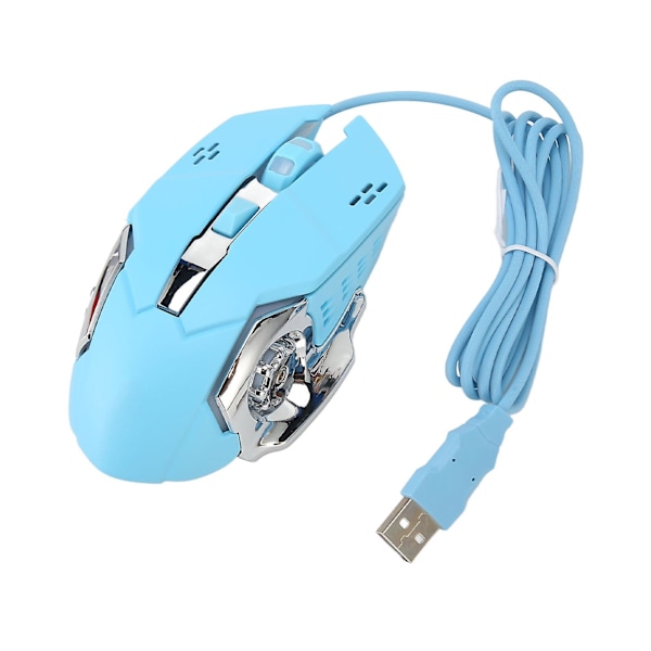 Blå USB optisk kablet spillmus med RGB-bakgrunnsbelysning, justerbar DPI opptil 3600 - Stille bærbar mus for Windows 7 8 10 XP