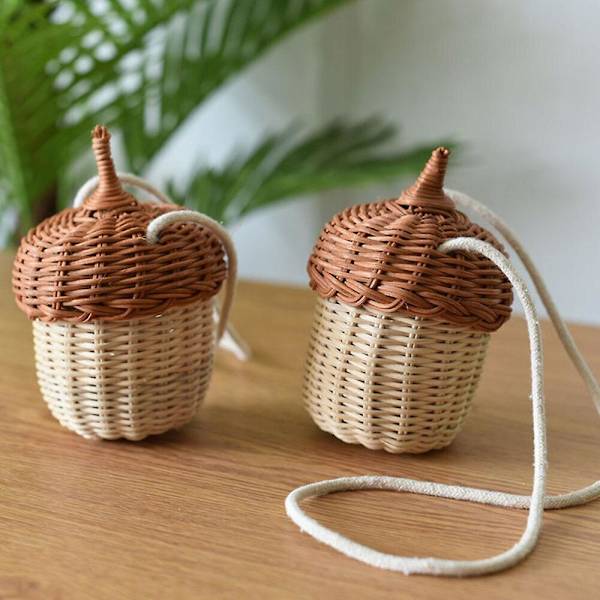 Acorn Flettet Kurv Taske Lille Crossbody Taske Børn Kurv Taske