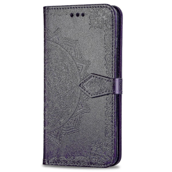 Huawei P30 Lite Etui Læder Pung Cover Præg Mandala Magnetic Flip Protection Stødsikker - Violet
