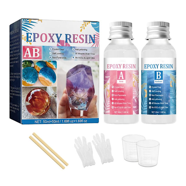 Epoxy Resin og Hærder Kit Krystalklar med Handsker, Graduerede Kopper, Pin
