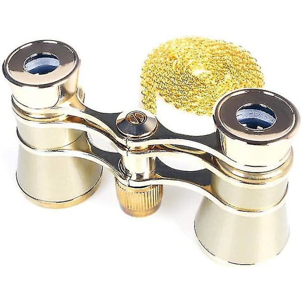 3 X 25 Klassiske Foldbare Operaglas Kikkert Metal Krop Med Kæde Optisk Linse Teater Teleskop Retro Design Kvinder Piger Gaver (gylden)