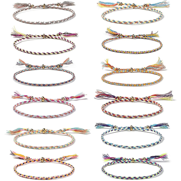 12 Pcs Wrap Friendship Braided Bracelet, Colorful Handmade String Wrap Bracelets, Adjustable