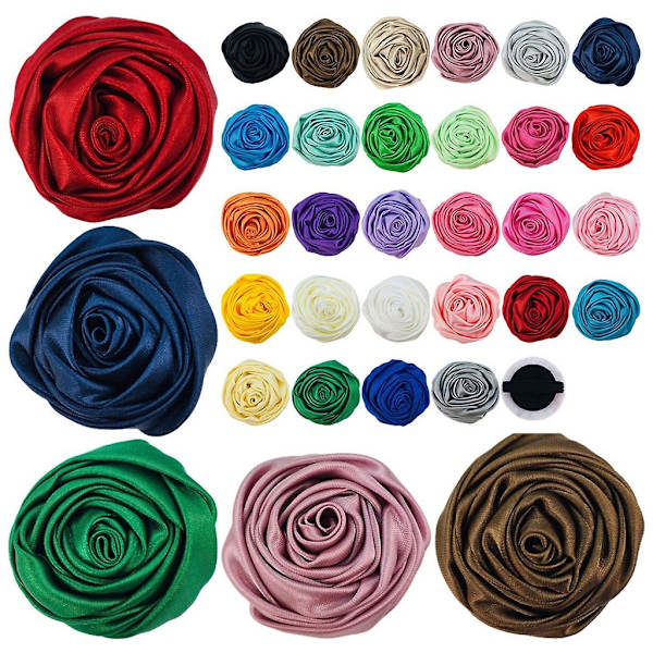28 st/lot 5 cm mjuka satintyg blommor för kvinnor flicka pannband hårklämma Diy