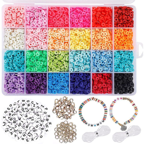 4800 stykke ler polymer flade runde perler sæt, 130 stykker bogstavperler hummerlås og hoppe R