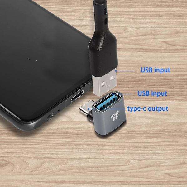 90 graders vinkel USB C till USB 3.1 adapter OTG 10 Gbps typ C hane till USB 3.1 hona rät vinkel par