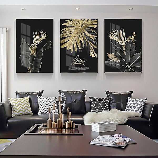 Väggdekor vardagsrum sovrum modern väggkonst present bild guld svart blomma växt ramfri 40*60cm