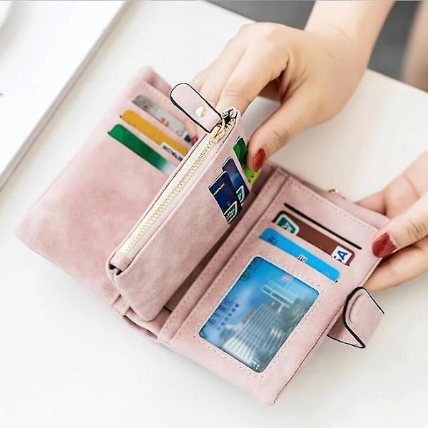 Kvinde Mode Mat Kort Tegnebog Pu Læder Lynlås Hasp Frosted Dame Punge Penge Mønt Id-Kortholder Piger Søde Clutch A Fuchsia