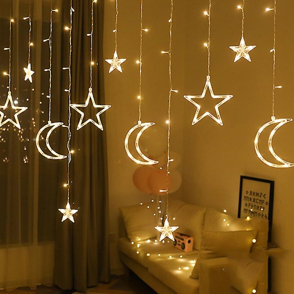 Stjerne Jul Led Gardin Garland Fe Lys Strenger Utendørs 220v Eu For Fest Ferie 2024 Nyttår Dekorasjon Navidad Gave warm white a