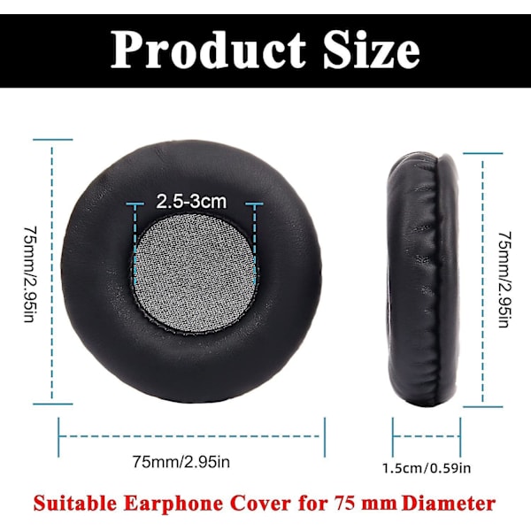 Runde øreputer 1 par 75mm Universal erstatning hodetelefonputer