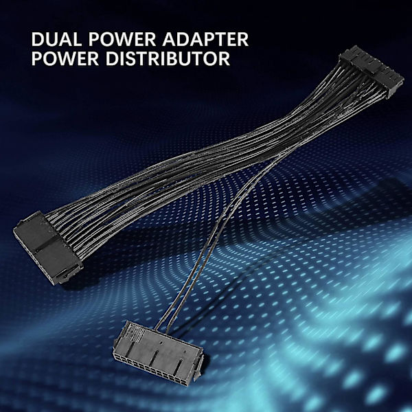 Strømkabelsplitter, Dobbelt PSU-kabeladapter 24-pin 20+4-pin ATX Motherboard Adapter Forlængelseskab