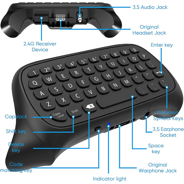 Tangentbord för Xbox Series X/S-kontroll, för Xbox One/S/kontroll Gamepad, 2.4ghz Mini QWERTY-tangentbord för spelchatt med ljud/headset J