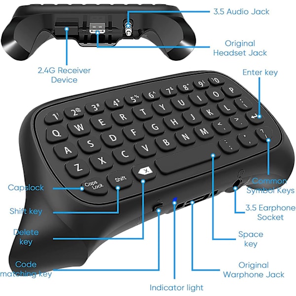 Tastatur for Xbox Series X/S-kontroller, for Xbox One/S/kontroller Gamepad, 2.4ghz Mini QWERTY-kontrollertastatur for spillchat med lyd/hodetelefon J
