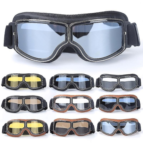 Bestselgende Vintage Goggles Motorsykkel Skinnbriller Briller Cruiser Folding Goggles 3-farget skinn 4-farget linse