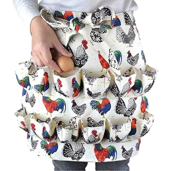 Egg Collecting Apron, 12 Hen Pockets With Hen Rooster Print And Canvas Eggs, Hen Rack Newway